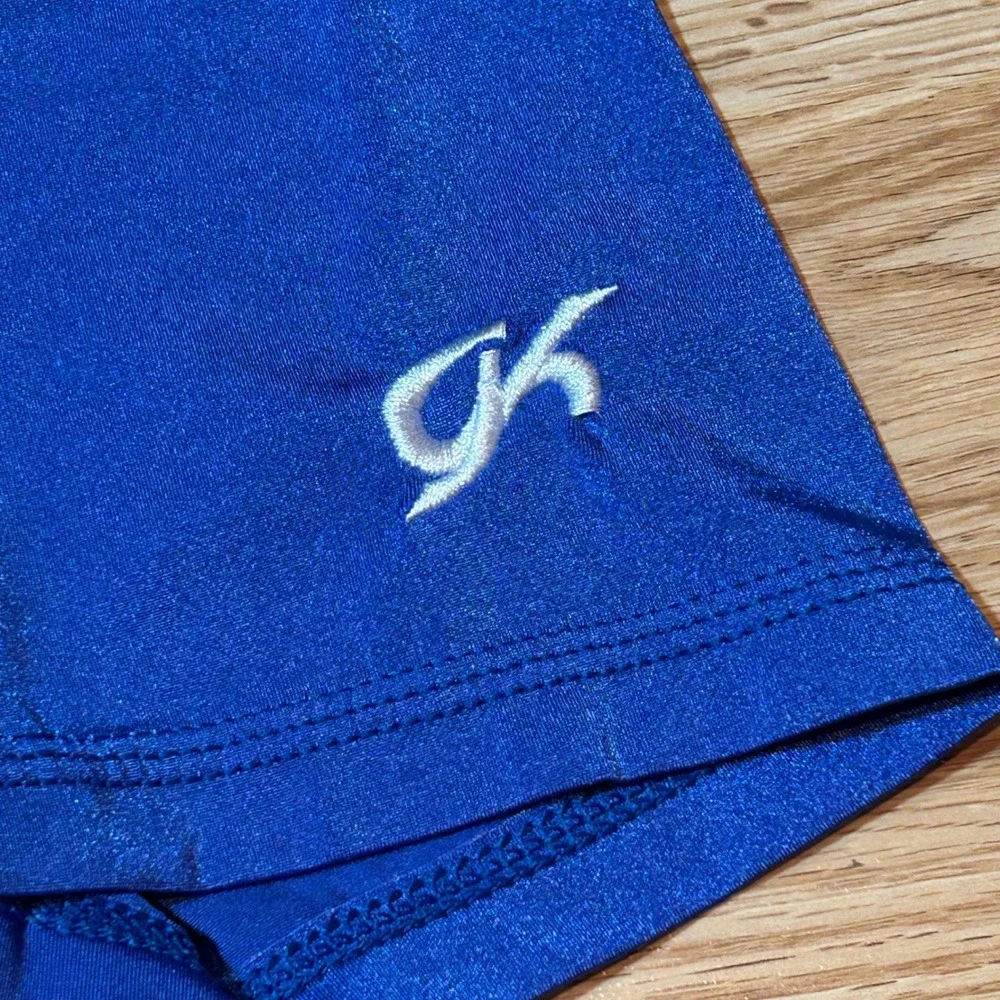 GK‎ Elite Gymnastics Shorts Royal Blue Shimmer Athletic Spandex Size CM